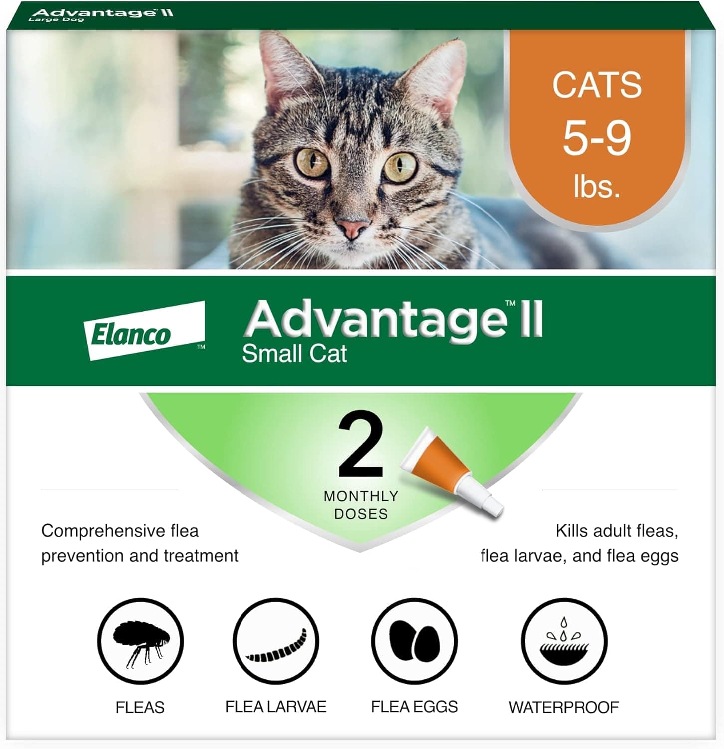 Advantage II Small Cat Flea Treatment & Prevention | Cats 5-9 lbs. | 2-Month Supply