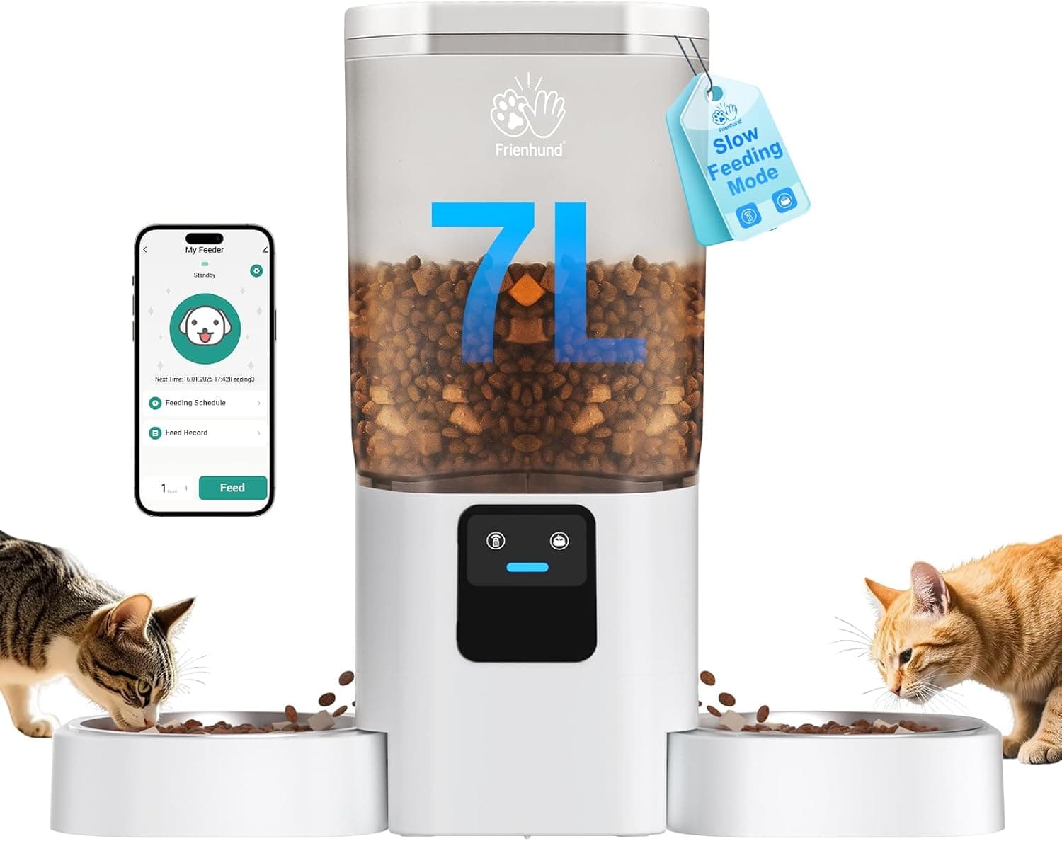 Automatic Cat Feeder 2 Cats with Slow Feed: Dual Automatic Dog Feeder with 5G WiFi