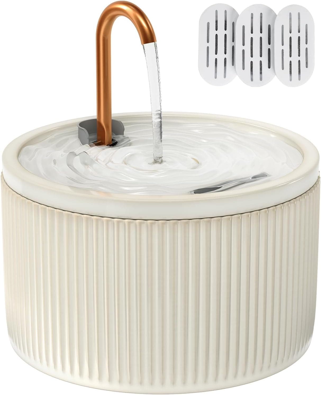 Ceramic Cat Water Fountain - 2.1L/71oz - All-Ceramic Body & Pure Copper Water Spout - Non-Toxic - Automatic Pet Drinking Fountain Indoor with Ultra-Quiet Pump