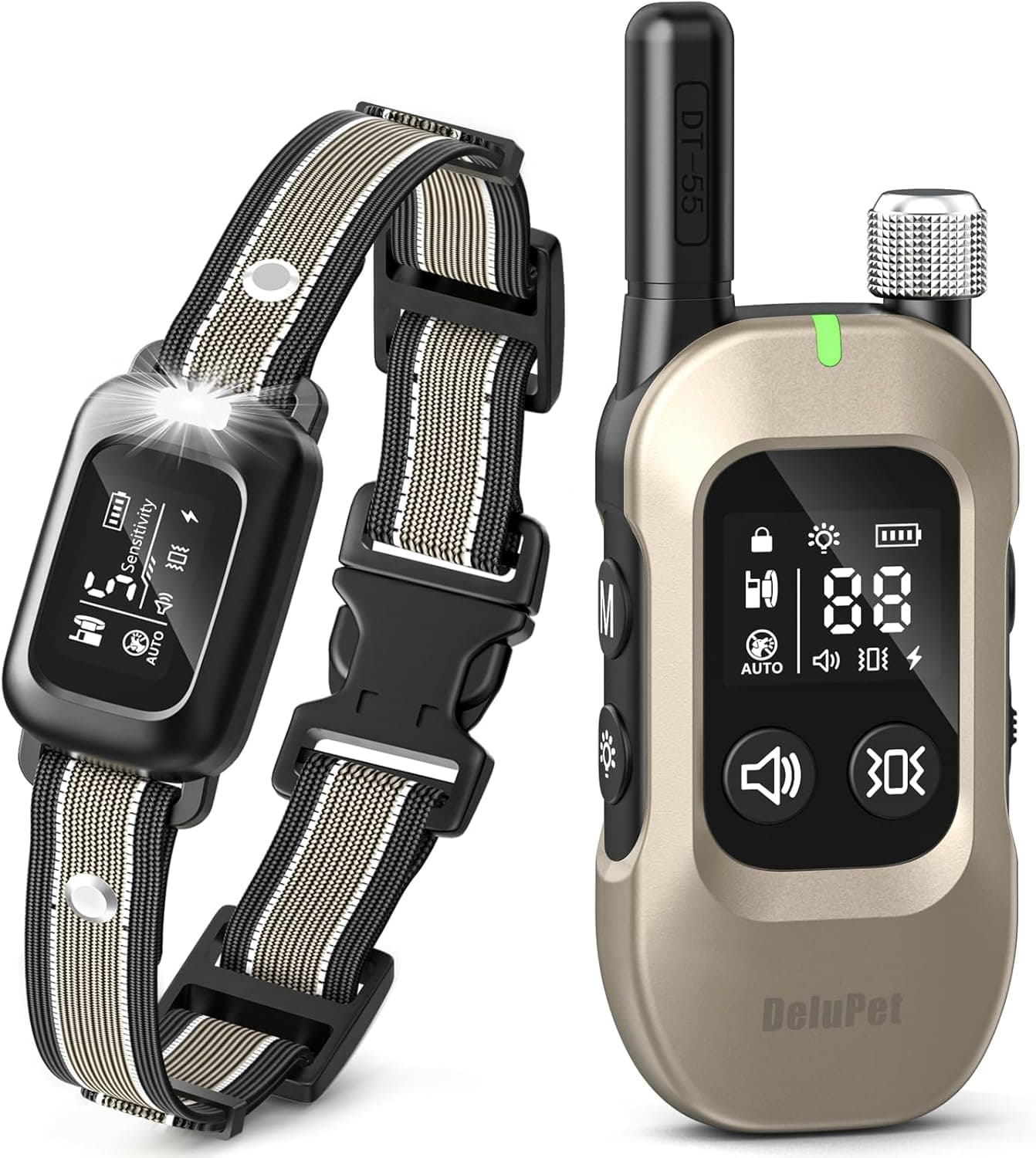 Delupet 2-in-1 Dog Bark & Shock Collar – 4500FT Dog Training Collar with Remote
