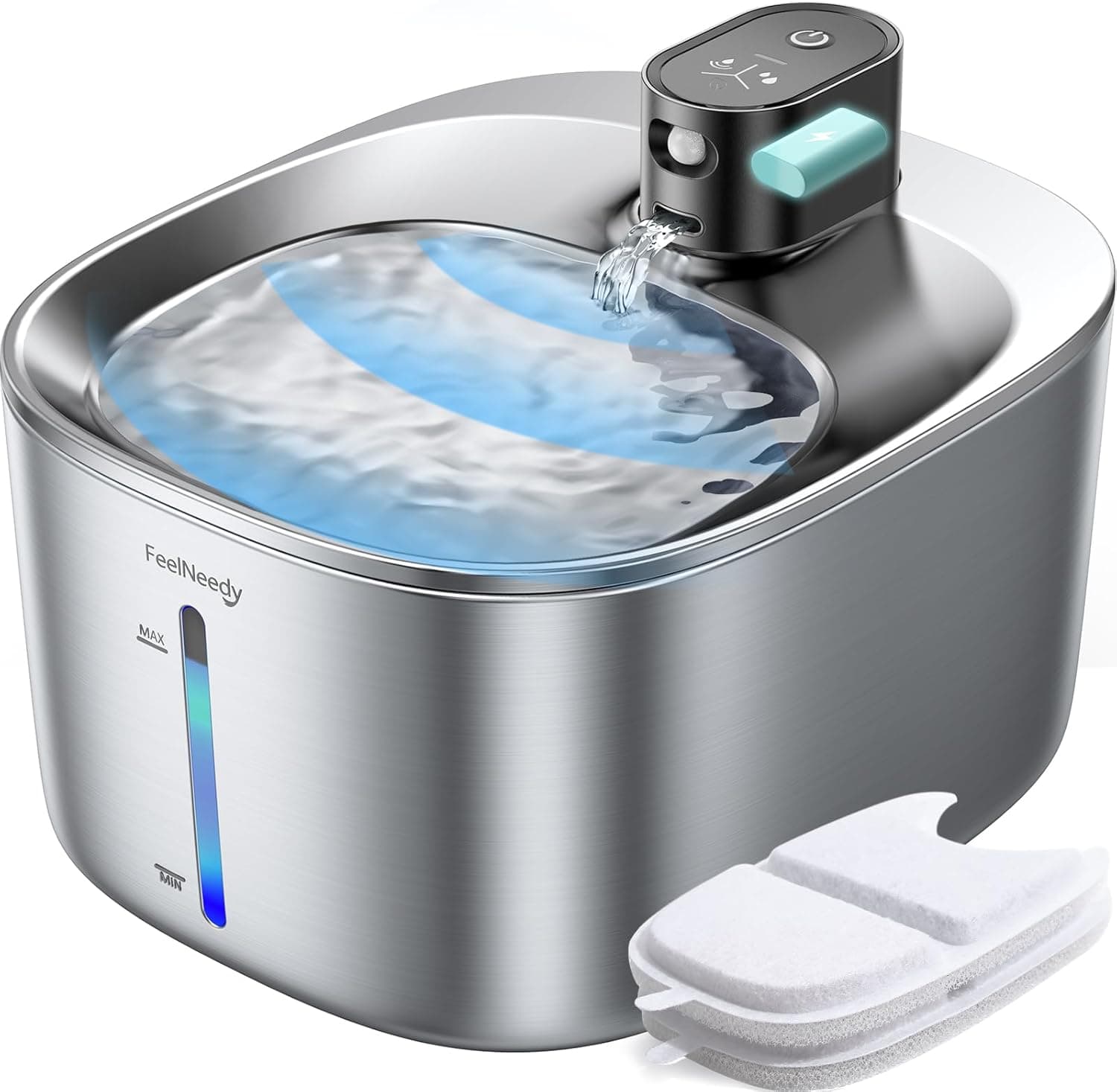 FEELNEEDY Wireless Cat Water Fountain Stainless Steel with Sensor