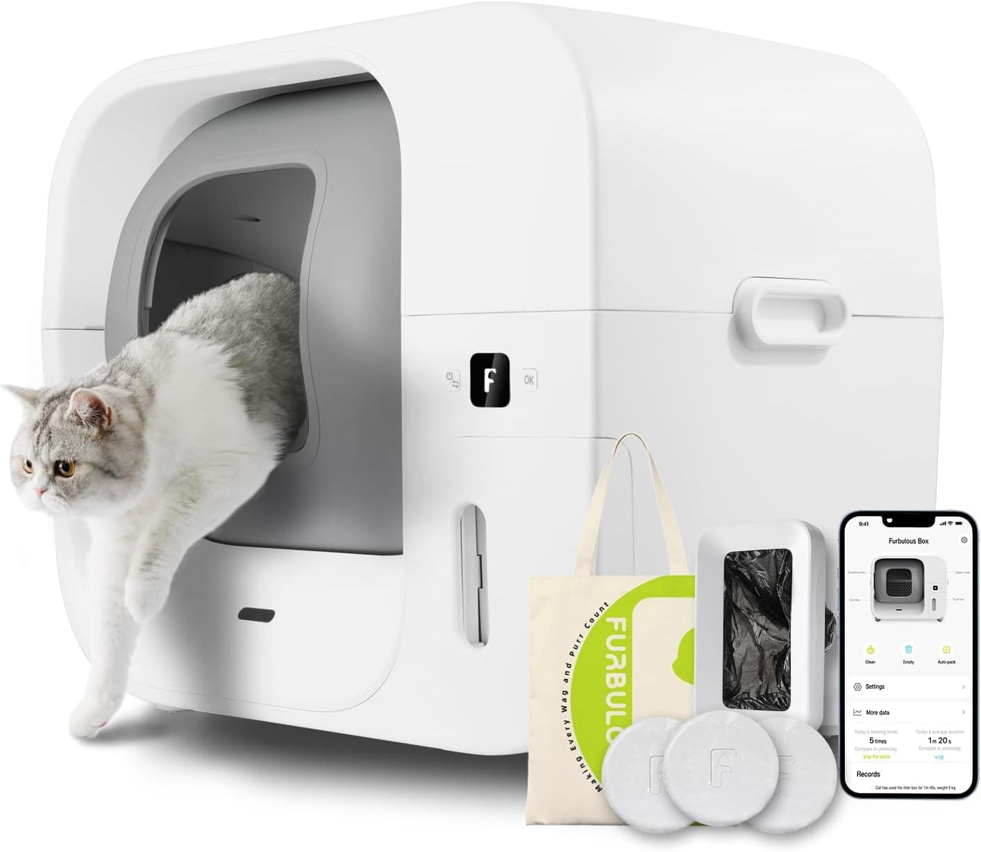 Furbulous True Odor-Free Automatic Cat Litter Box with Self-Pack and Refill System