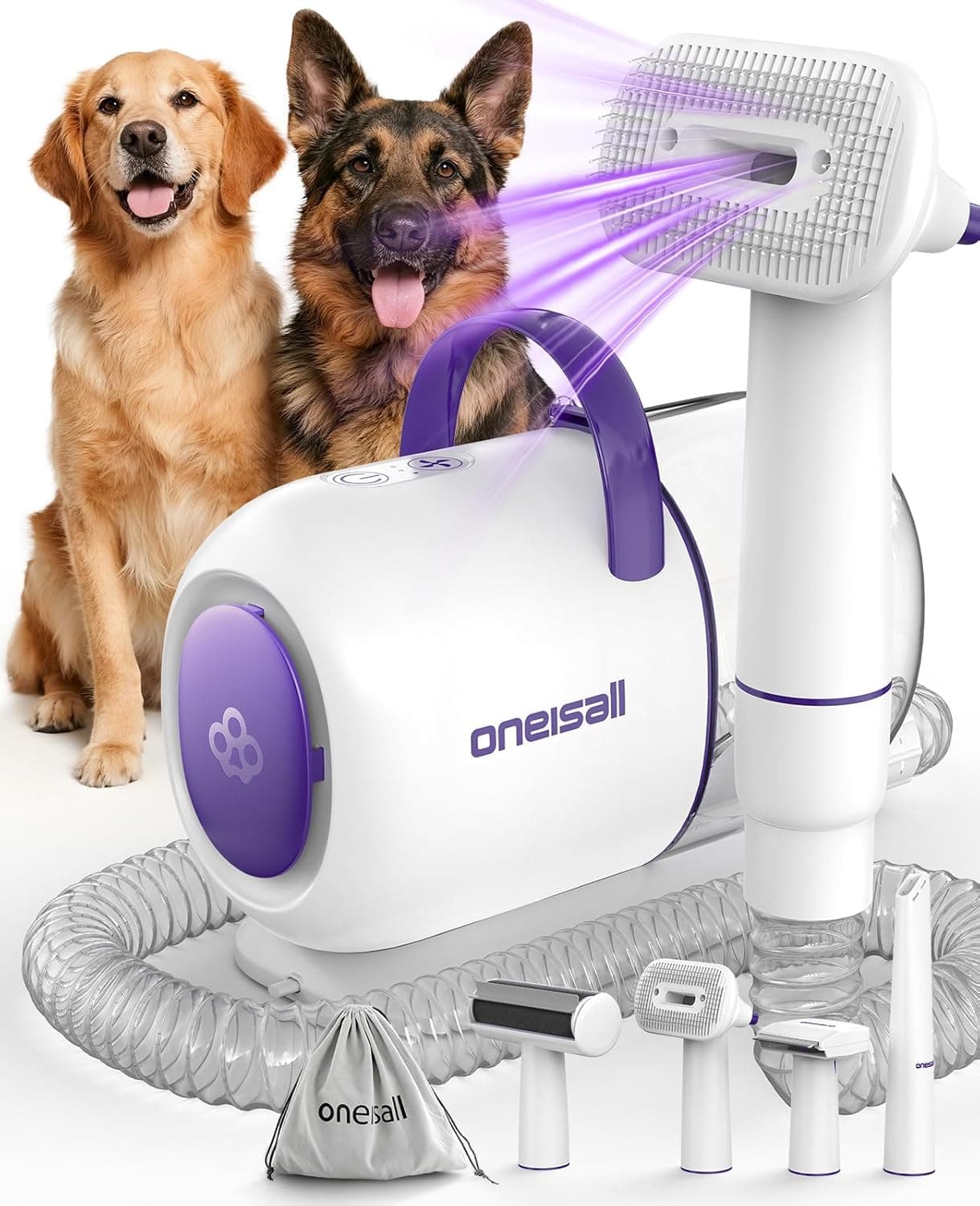 oneisall Dog Grooming Vacuum Kits: 15000Pa Shedding Brush with Grooming Tools