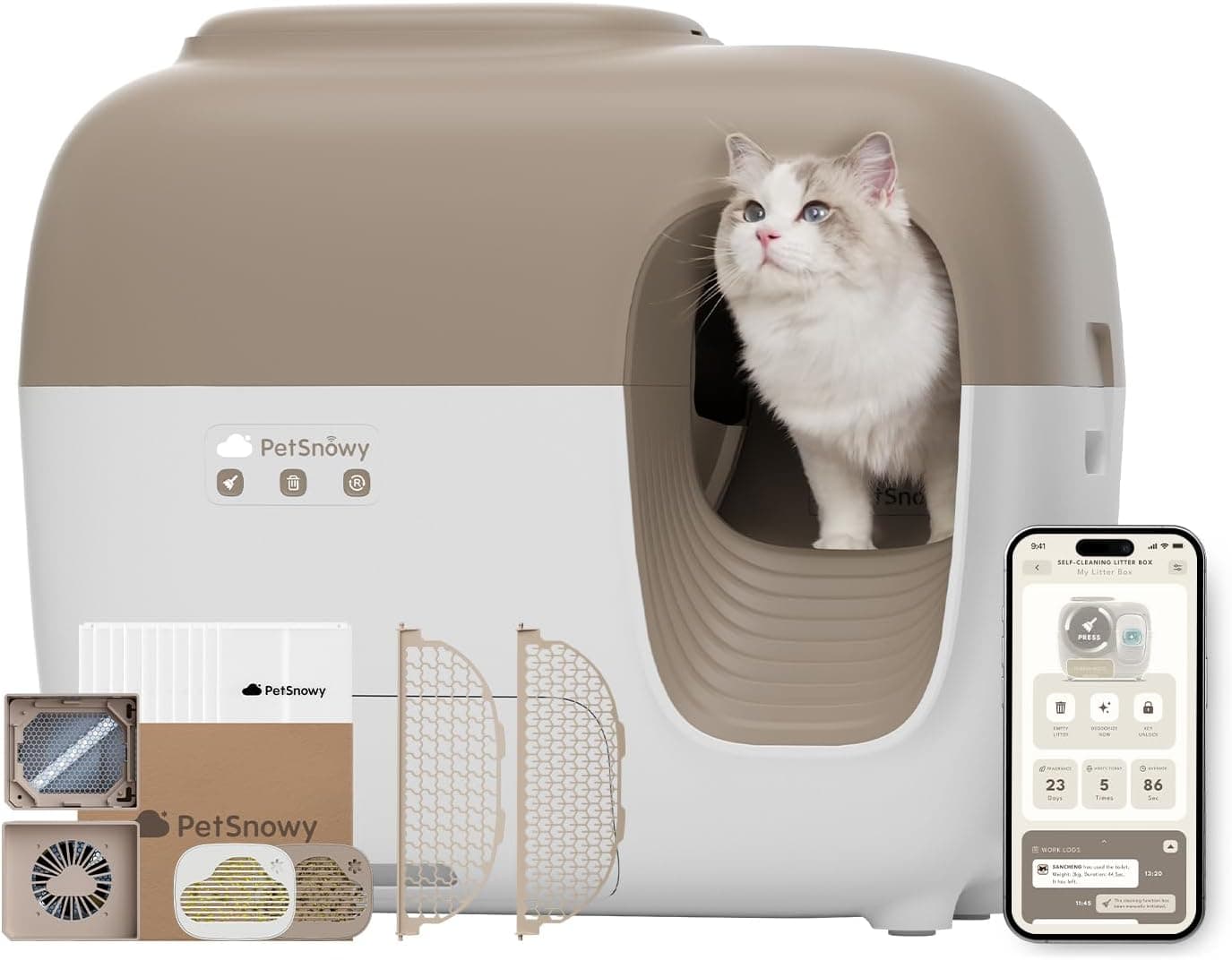 PetSnowy Self-Cleaning Automatic Cat Litter Box with Odor Control TiO2 System