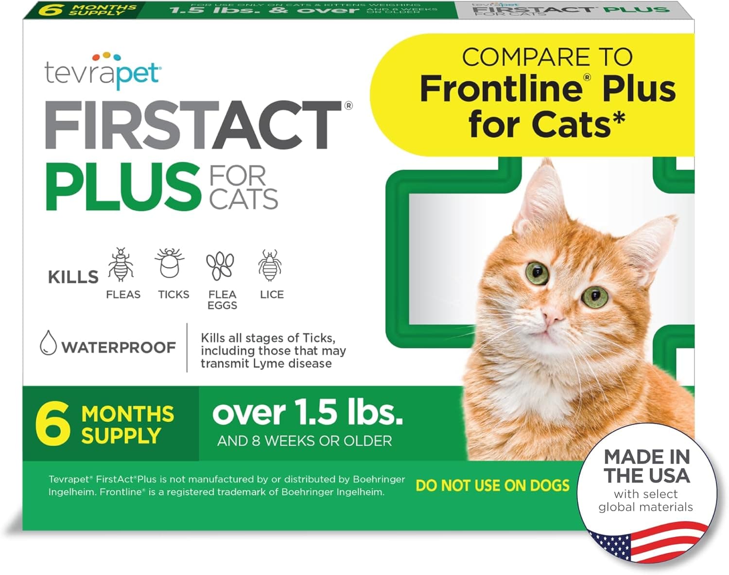 TevraPet FirstAct Plus Flea and Tick Prevention for Cats Over 1.5lbs