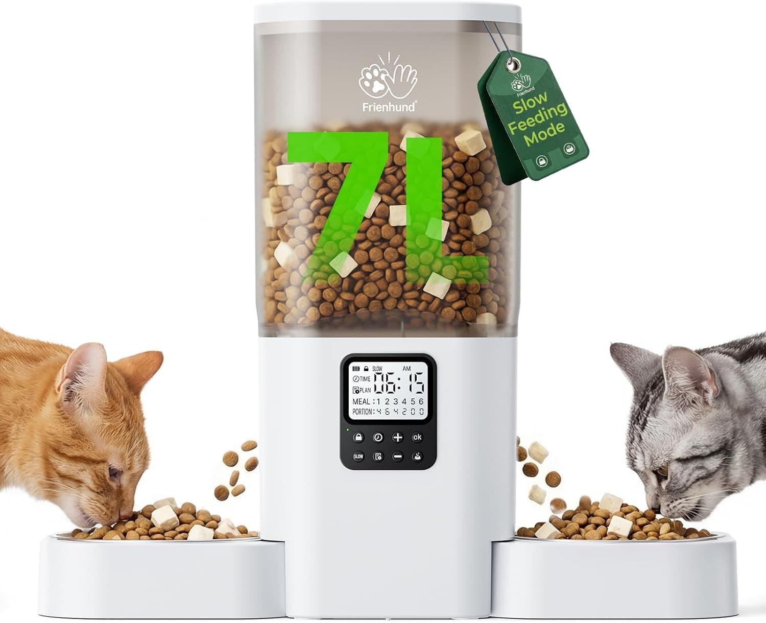 Timed Automatic Cat Feeder 2 Cats with Slow Feed: Dual Automatic Dog Feeder with Information Visualization